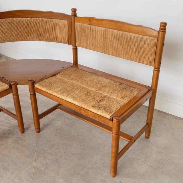 Wood Curved Wood and Woven Banquette Bench, France 1950s For Sale - Image 7 of 13