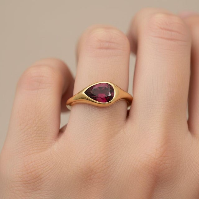 Not Yet Made - Made To Order Pear Garnet East-West Ring, Size 7.5 For Sale - Image 5 of 9