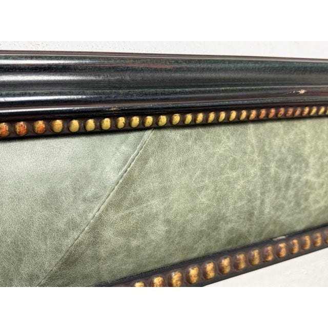 Wood French Art Deco Leather + Nailhead Framed Wall Mirror For Sale - Image 7 of 12