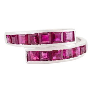 1.91ct Princess Cut Ruby Channel Set Geometric Wrap Bypass Ring Size 9 in 14k Gold For Sale