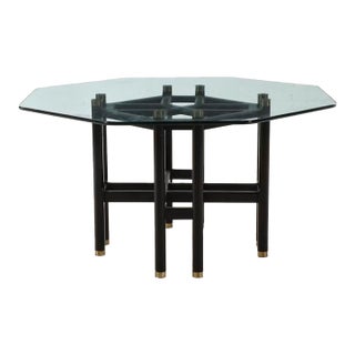 Chinoiserie Glass Top Black Lacquered Dining Table, Late 20th Century For Sale