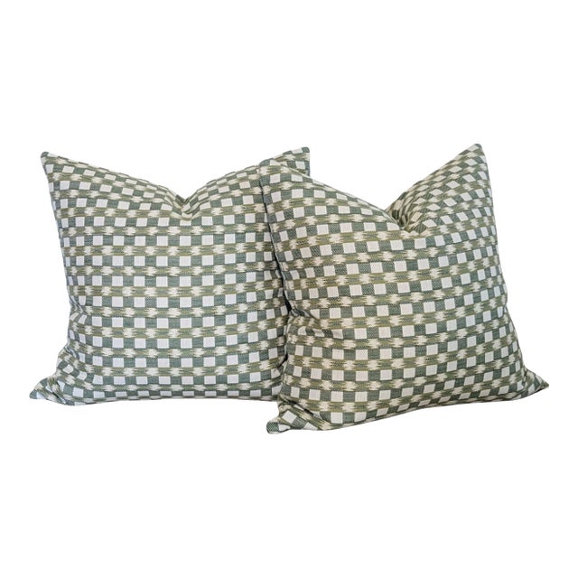 Brunschwig Fils Green Geometric Pillows - Set of 2 For Sale