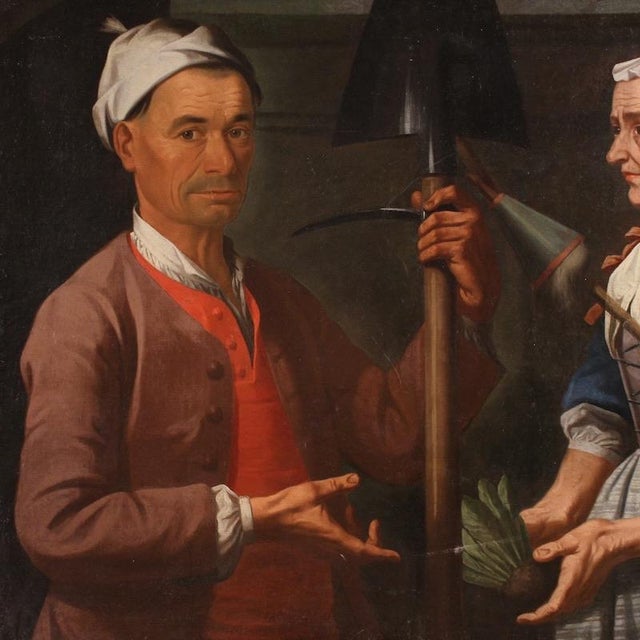 Italian Artist, Genre Scene with Peasants, 1670, Oil Painting on Canvas For Sale - Image 4 of 16