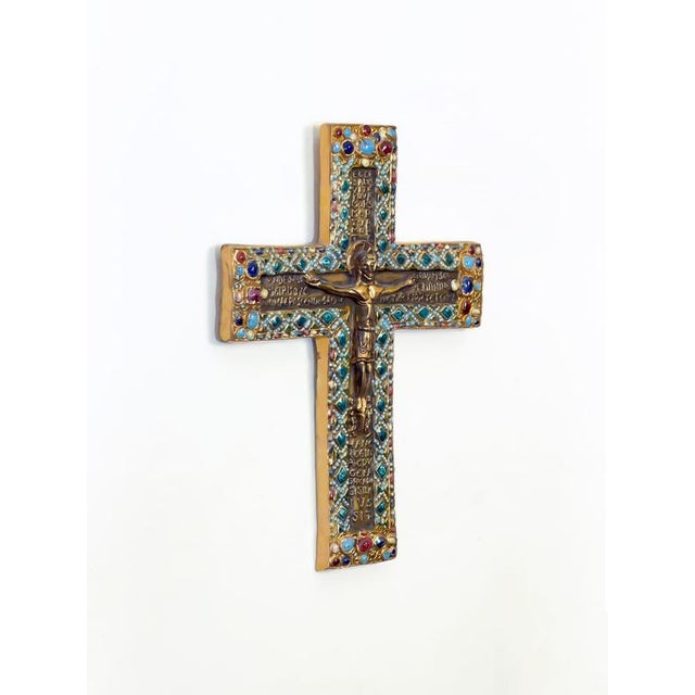 1960s Gilt Ceramic Byzantine Crucifix by Marc Roussel, Vallauris, 1962 For Sale - Image 5 of 12