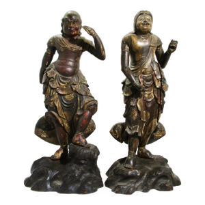 17th Century Japanese Dharma Guardian Figurines - A Pair of 2