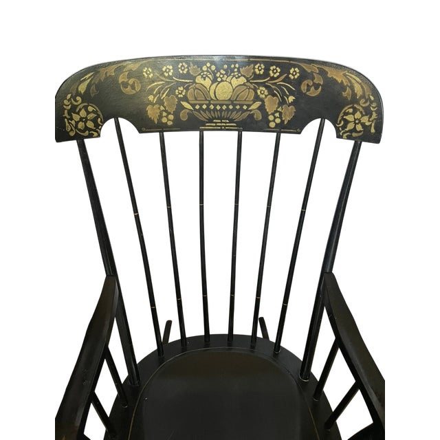 Nichols & Stone Black Stencilled Windsor Rocking Chair - Vintage Mid 20th Century - Made in Massachusetts For Sale In Saint Louis - Image 6 of 8