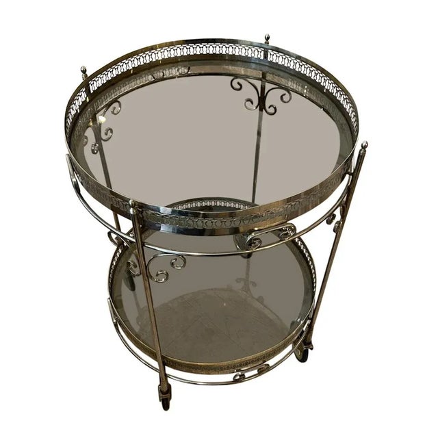 Mid-Century French Brass and Glass Bar Cart, 1960s For Sale - Image 4 of 6
