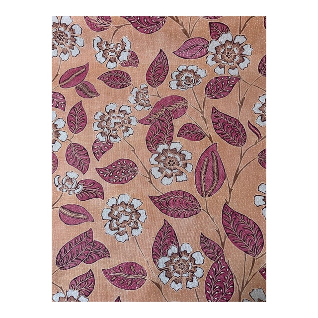 Schumacher Floral Batik Print Fabric Kava Cay Indoor Outdoor 1 6/8 Yards Mango For Sale