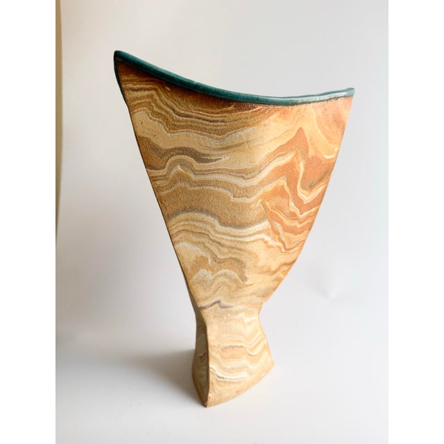 Signed Sculptural Marbled Stoneware Vase For Sale - Image 12 of 12