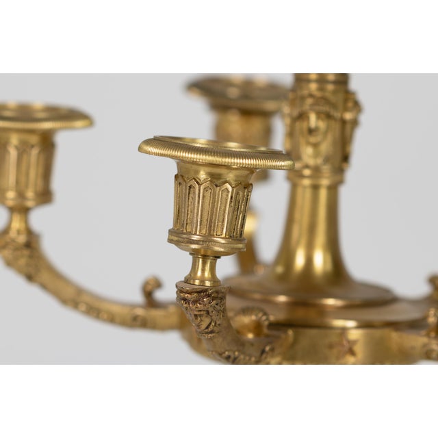 Pair of French Gilt Bronze Six-Light Candelabra With Neoclassical Motifs French, Circa 1860 For Sale - Image 9 of 12
