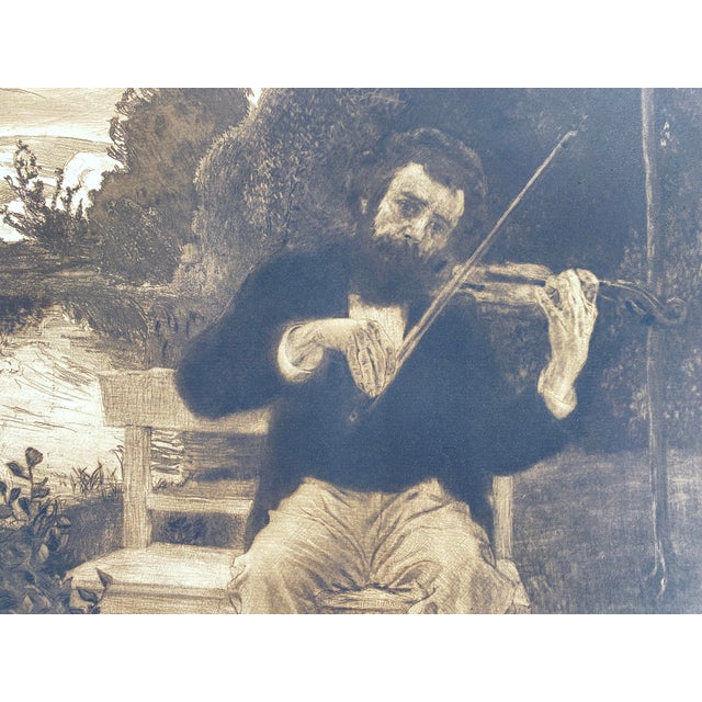 Original etching * by artist Bernhard Pankok * from 1896 * Motif: Sitting violinist * Hand-signed in pencil: “Pankok” *...