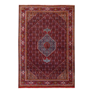 Antique Bidjar Handmade Burgundy Geometric Wool Rug For Sale