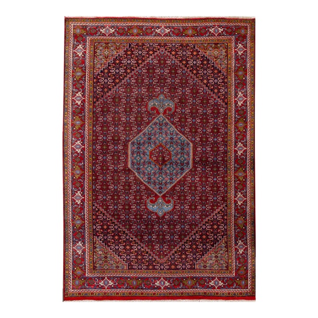 Antique Bidjar Handmade Burgundy Geometric Wool Rug For Sale