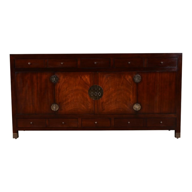 Late 20th Century Michael Taylor for Baker Furniture Hollywood Regency Chinoiserie Mahogany Sideboard Credenza For Sale