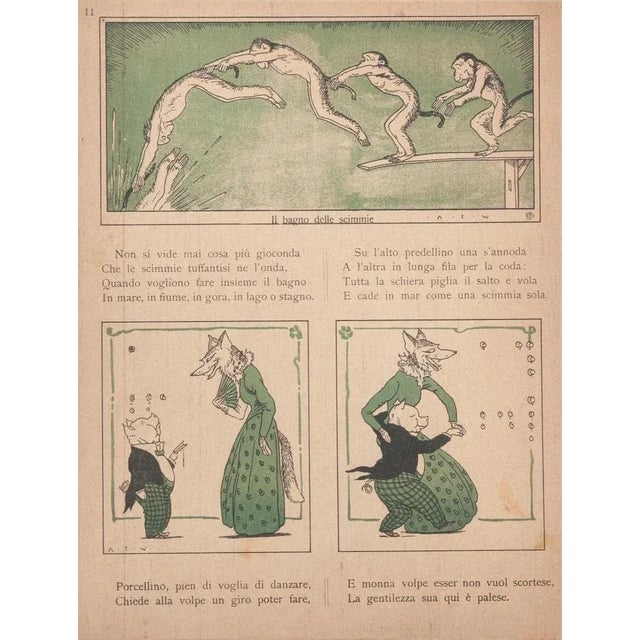 The Bath of bears is an original colored lithograph on paper realized by an Anonymous artist of the 19th Century. with...