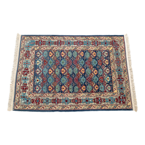 Handwoven Azerbaijani Red, Green, and Blue Area Rug Azerbaijan Stitched 6' X 4'
