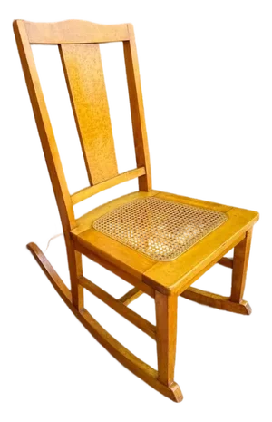 Vintage Rustic Country Colonial Oak Wood Cane Rocking Chair