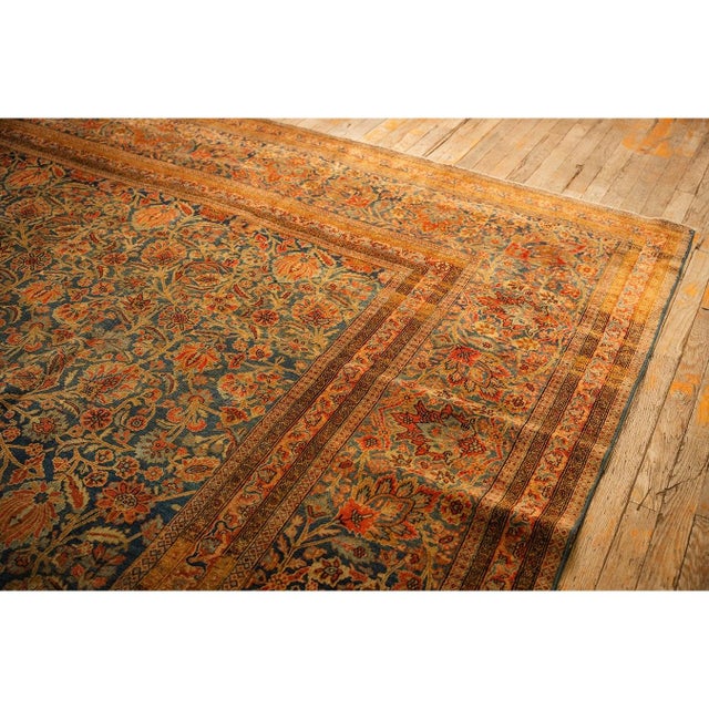 1920s 1920s Blue Navy Classic Floral Shah Abbas Antique Handknotted Wool Kashan Rug For Sale - Image 5 of 10