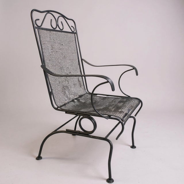 Vintage 1990s Hi-Back Black Cast Iron Mesh Coil Sprung Rocking Arm Chairs - Set of 6 For Sale - Image 9 of 9