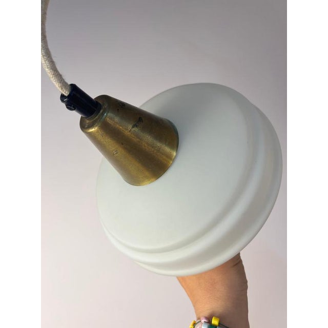 Pendant Lamp in Opal Glass & Brass, Denmark, 1960s, Brass & Glass For Sale - Image 5 of 11
