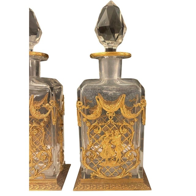 Pair of 19th Century Baccarat French Crystal Decanters With Dore Bronze Mounts For Sale - Image 9 of 13