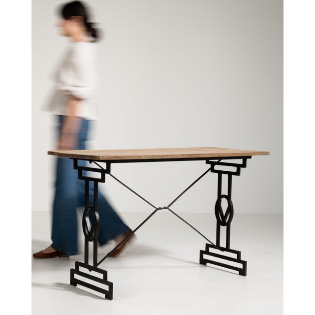 Metal Cast Iron Bistro Table with Oak Top, Antique, France, 20th Century For Sale - Image 7 of 18