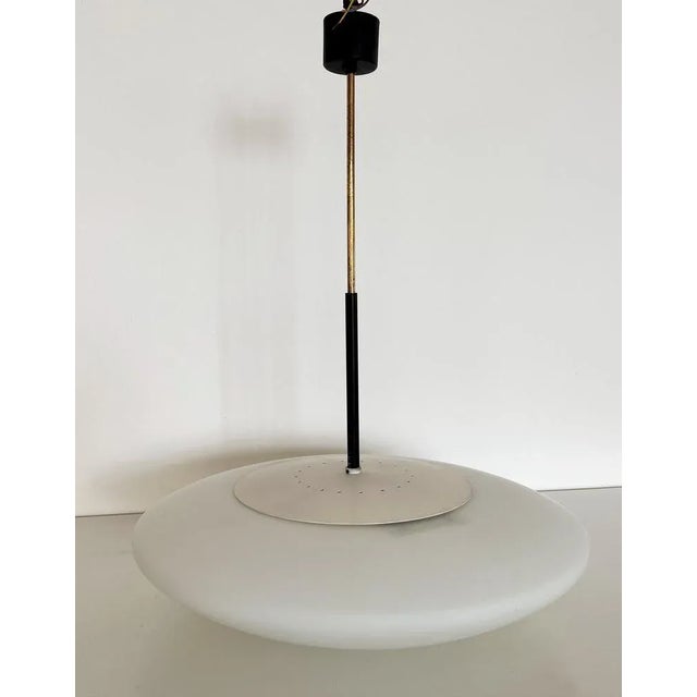 Mid-Century Modern Large Italian Opaline Glass and Brass Pendant Light from Stilnovo, 1970s For Sale - Image 3 of 13