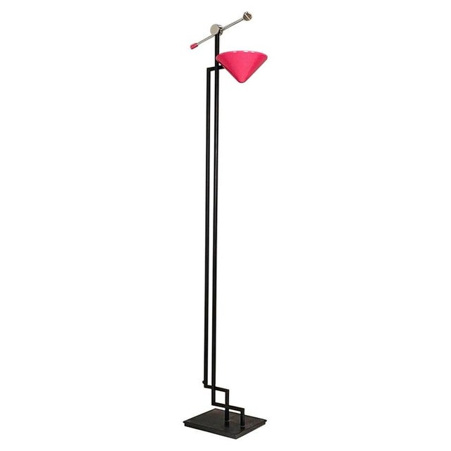 Italian Modern Metal Structure and Magenta Conical Diffuser Floor Lamp, 1980s For Sale - Image 12 of 12