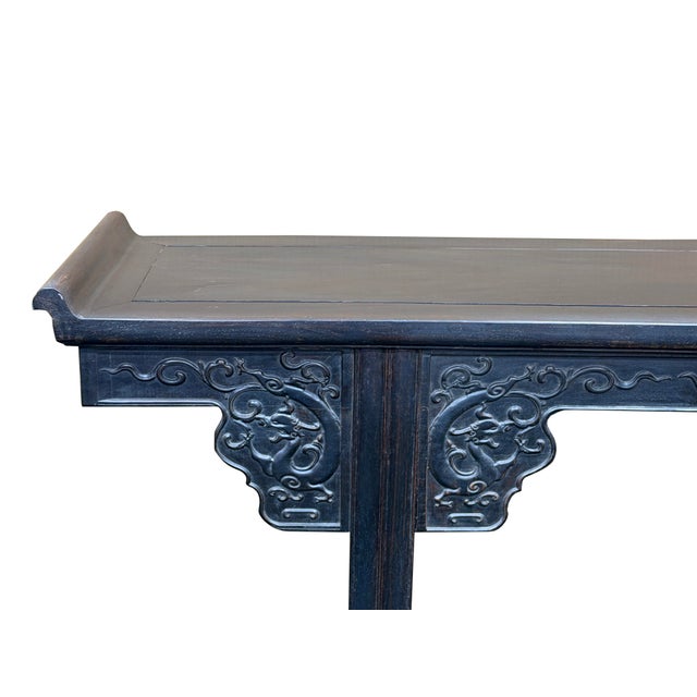 Black Vintage Rosewood Dark Brown Black Stain Dragon Relief Carving Altar Table For Sale - Image 8 of 12