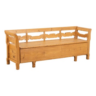19th Century Swedish Pine Storage Bench With Storage For Sale