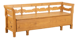 19th Century Swedish Pine Storage Bench With Storage