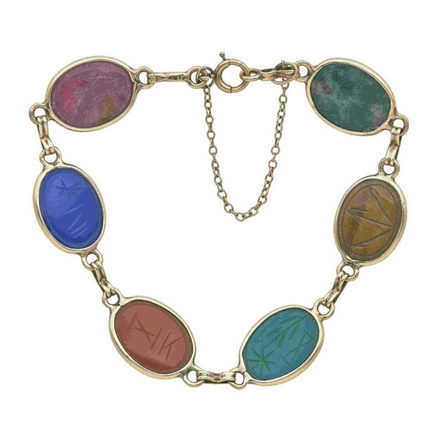 Metal 1960s 14k Yellow Gold Multi-Gemstone Intaglio Link Bracelet For Sale - Image 7 of 10