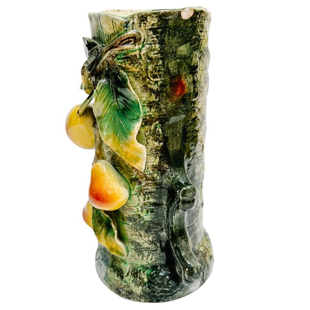 19th Century Bohemian Palissy Majolica Handled Vase With Pears For Sale - Image 4 of 12
