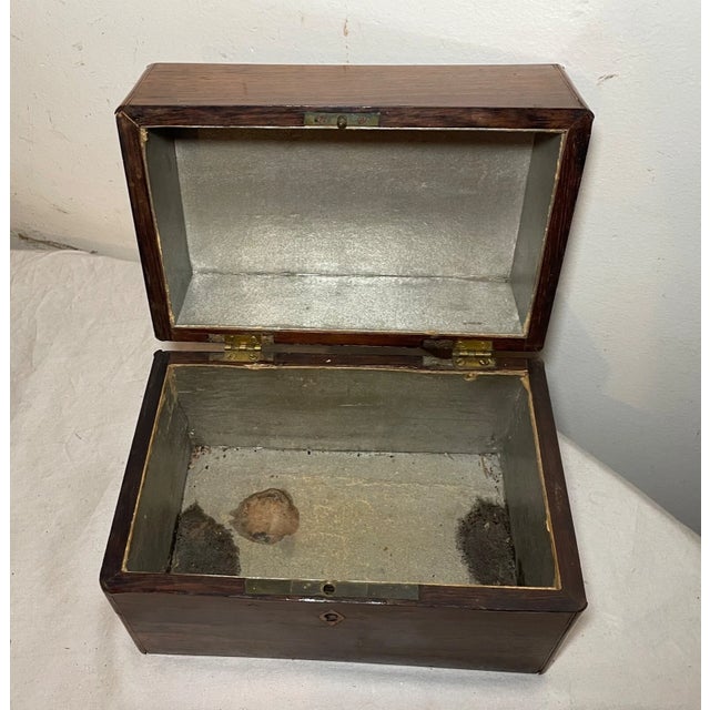 Brown Antique 19th Century Handmade Marquetry Wooden Dutch Thee Tea Caddy Box For Sale - Image 8 of 12