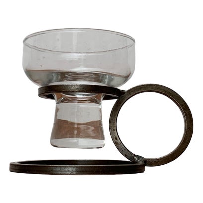 Danish Minimalist Candleholder in Metal and Glass, 1960s For Sale