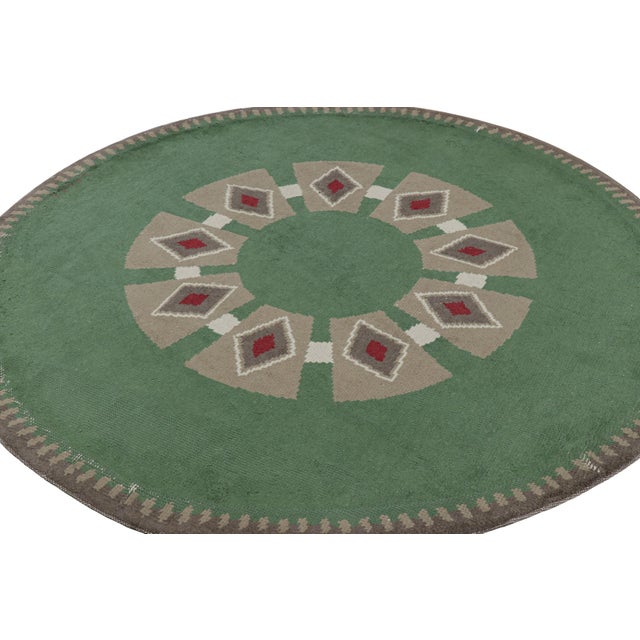 1950s Signed Leleu Vintage French Art Deco Circle Rug With Medallion - Rug & Kilim For Sale - Image 5 of 7