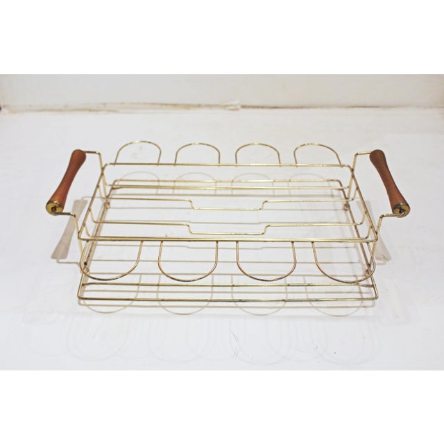 Circa 1970 glassware with tray cocktail set by Colony Glass Co., American. Brass & teak carrying tray; 2 condiments trays;...