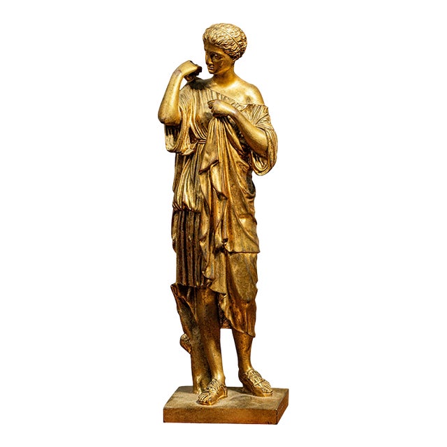 Quality French Antique Victorian Neoclassical Gilt Bronze Statue Sculpture of Woman For Sale