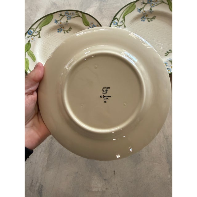 Ceramic 1960s Franciscan Forget Me Not Dinner Plates 7 7/8 Inches Hand Decorated -Set of 3 For Sale - Image 7 of 9