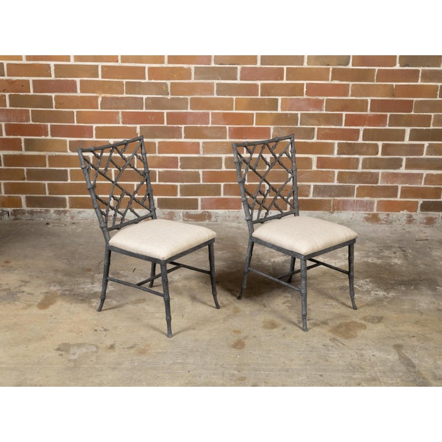 Mid 20th Century Pair of English Chinese Chippendale Style Midcentury Side Chairs with Upholstery For Sale - Image 5 of 10