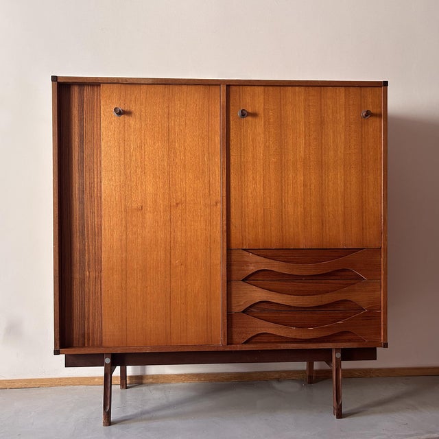 Mid-Century Modern Italian Highboard in Teak with Sliding Doors from Dassi, 1960s For Sale - Image 3 of 14
