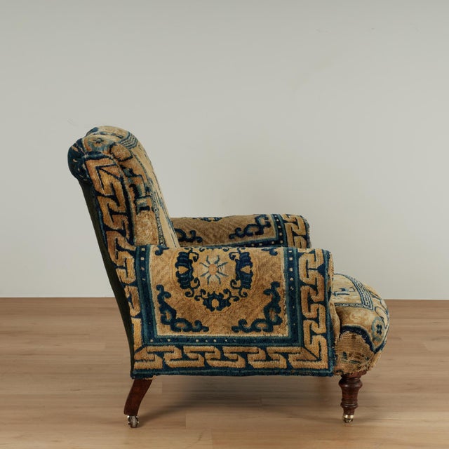 Antique English Victorian Armchair Upholstered in a Chinese Rug For Sale - Image 12 of 14