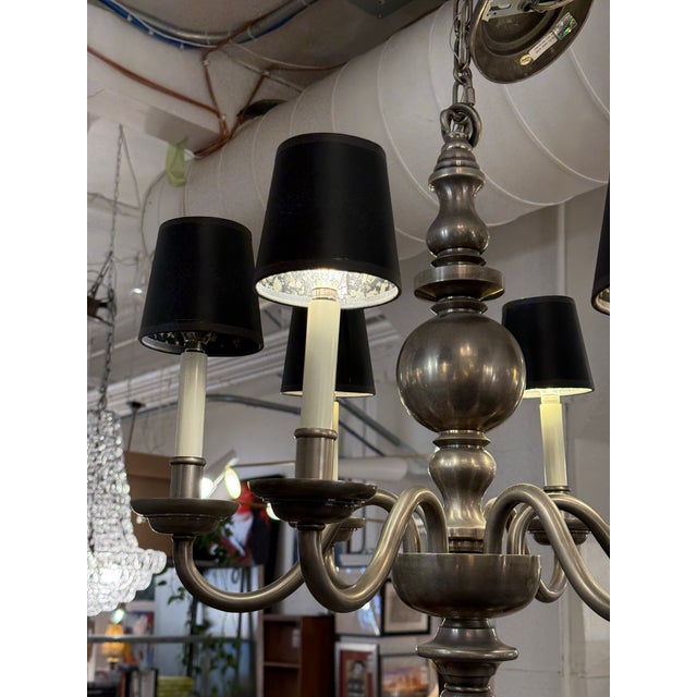 Chapman Six Light Chandelier + Black Shades For Sale - Image 10 of 12