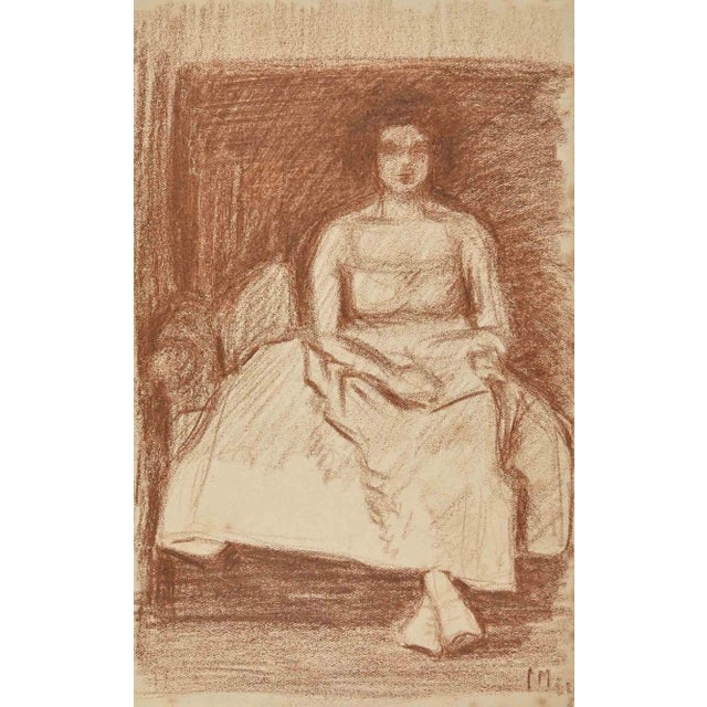 The Seated Woman, Original Drawing, Early 20th-Century For Sale