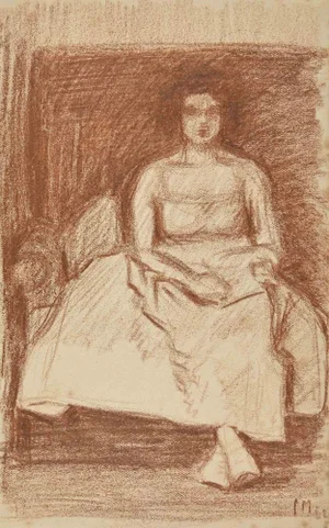 The Seated Woman, Original Drawing, Early 20th-Century