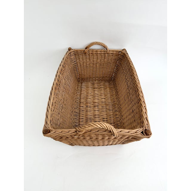French Country 1960s French Wicker Market Basket 19" X 28" For Sale - Image 3 of 9