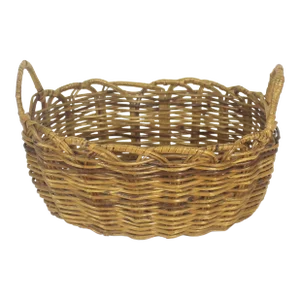 1970s Small Vintage Hand Woven Basket With Handles