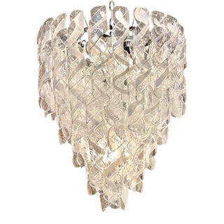 Modern Spiraled Clear & White Murano Glass Chandeliers For Sale