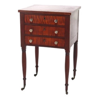 Sheraton Cherry & Tiger Maple Three-Drawer Sewing Stand C1830 For Sale