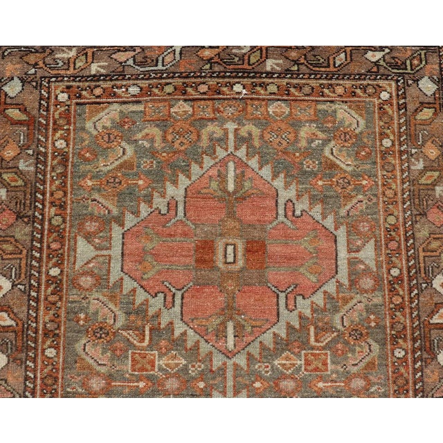 Taupe Antique Persian Hamedan in Rustic Earthy Tones With Tribal Medallions For Sale - Image 8 of 12
